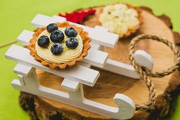 Image showing Traditional Christmas cake. Warm colors.