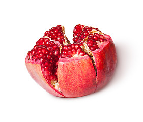 Image showing Broken Bright Ripe Delicious Juicy Pomegranate Rotated