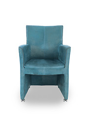 Image showing Blue leather dining room chair 