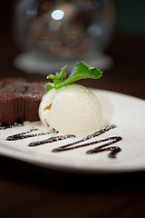 Image showing chocolate cake with ice cream