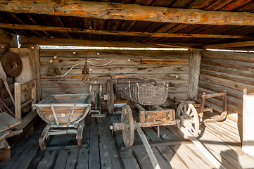 Image showing Wooden cart and other stock in museum