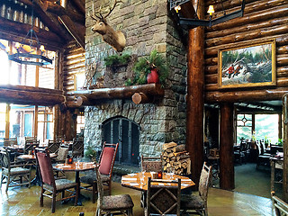 Image showing Interior of a rustically restaurant.