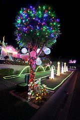 Image showing Magical Xmas Lights Decorations on home at Christmas holidays