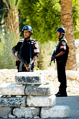 Image showing Egyptian Police Officers stand on post