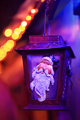 Image showing Christmas festive  lights Santa Lantern lamp