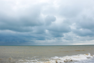 Image showing Sandy sea beach during strong wind