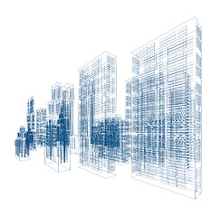 Image showing Drawings of skyscrapers and homes.