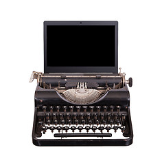 Image showing Typewriter with modern laptop screen