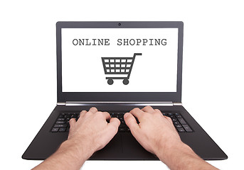Image showing Man working on laptop, online shopping