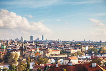 Image showing Overview of old Prague with Charles bridge