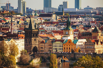 Image showing Overview of old Prague with Charles bridge