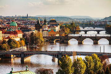 Image showing Overview of old Prague with Charles bridge