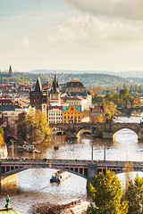 Image showing Overview of old Prague with Charles bridge