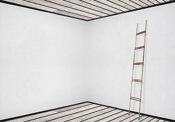 Image showing white wall with a wooden ladder