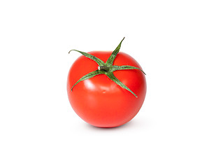 Image showing One Fresh Red Tomato With Green Stem