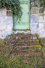 Image showing old, medieval abbey wall with door