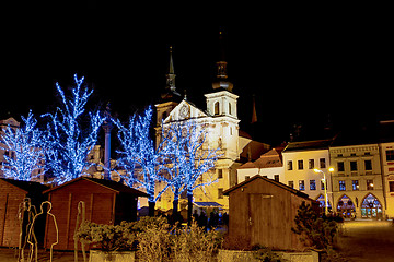 Image showing christmas decorated town in night Jihlava
