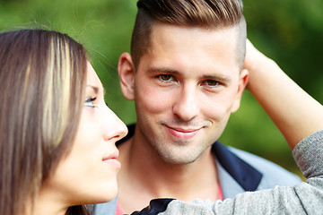 Image showing Happy smiling young couple outdoor. valentine concept