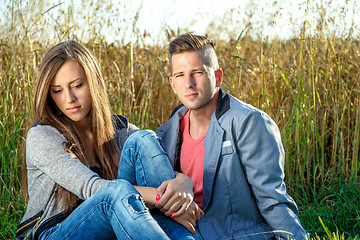 Image showing Happy smiling young couple outdoor. valentine concept