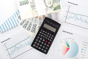 Image showing calculator, charts, pen, business workplace