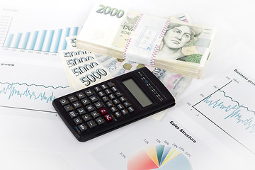 Image showing calculator, charts, pen, business workplace