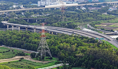 Image showing Highway Traffic and transmission tower 