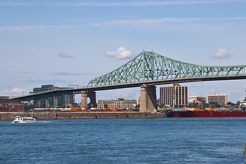 Image showing Jacques Cartier Bridge spanning the St. Lawrence seaway in Montr