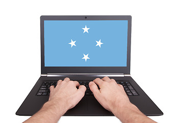 Image showing Hands working on laptop, Micronesia