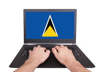 Image showing Hands working on laptop, Saint Lucia