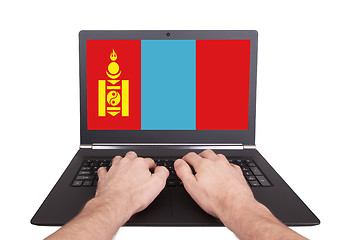 Image showing Hands working on laptop, Mongolia