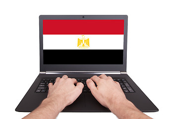 Image showing Hands working on laptop, Egypt