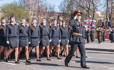 Image showing Women - cadets of police academy march on parade