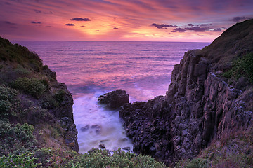 Image showing Fiery sunrise skies at Minamurra Headland South Coast Australia