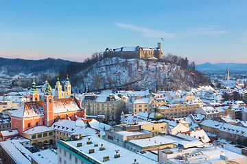 Image showing Panorama of Ljubljana in winter. Slovenia, Europe.