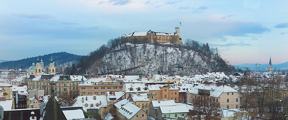 Image showing Panorama of Ljubljana in winter. Slovenia, Europe.