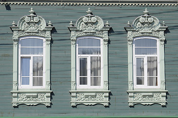 Image showing Three windows of the house of G. A. Andreyev, Tyumen, Russia.