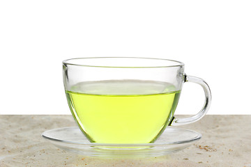 Image showing Green tea in a glass cup