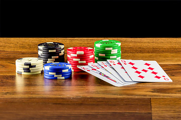 Image showing Gambling scene with cards and chips