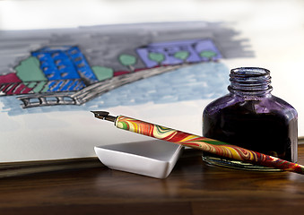 Image showing Still life shot of drawing with ink