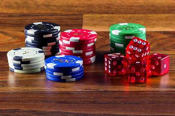 Image showing Chips and dice on a table