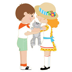 Image showing Kids and Kitten