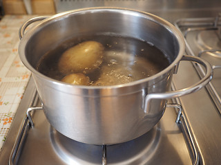 Image showing Saucepot with potatoes on cooker