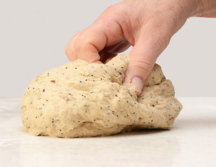 Image showing Woman's hand kneading bread dough