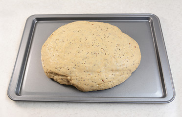 Image showing Risen bread dough on a baking tray