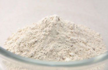 Image showing Close-up of bread flour mix in a glass bowl