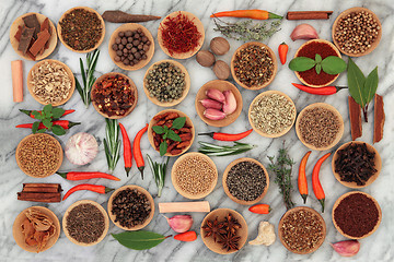 Image showing Herbs and Spices on Marble