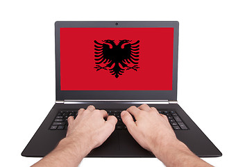 Image showing Hands working on laptop, Albania