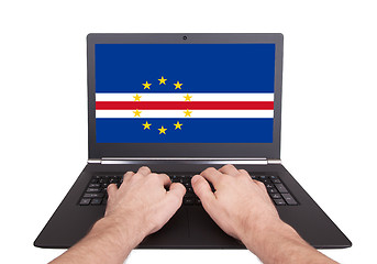 Image showing Hands working on laptop, Cape Verde