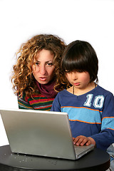 Image showing Mother and son at computer
