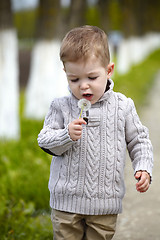 Image showing 2 years old Baby boy with dandelion